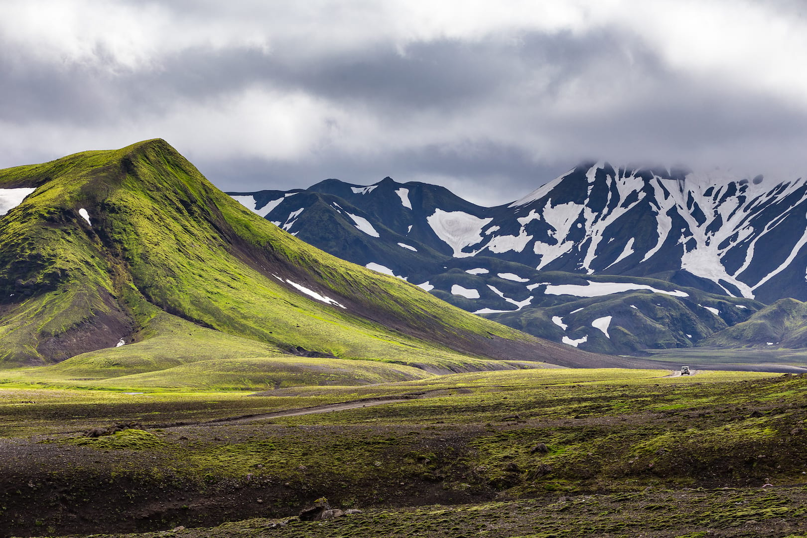 Vibrantly green moss covered mountains 