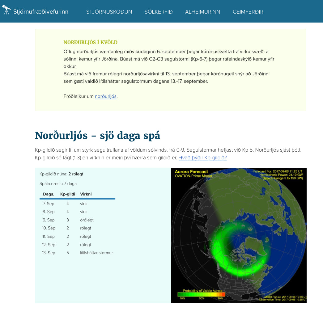 The astronomy website of Iceland northern lights info site