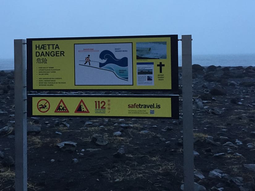 Warning sign at Reynisfjara