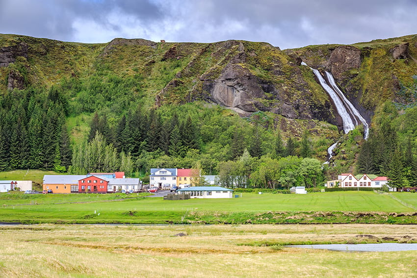 Kirkjubaejarklaustur town Systrafoss waterfall South Coast Iceland