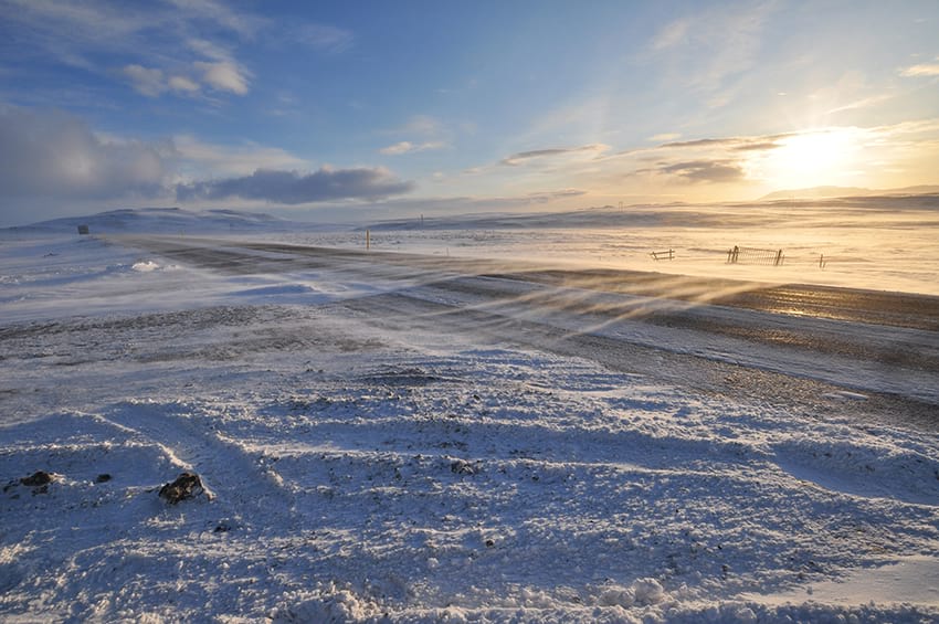 Driving in winter slippery ice Iceland