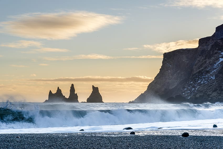 Reynisdrangar seen from Vík South Coast Iceland