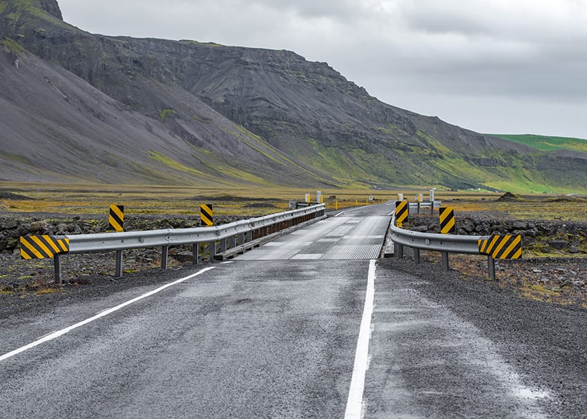 Single lane bridge on ring road in Iceland