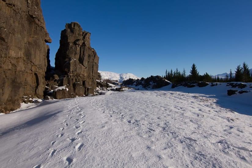 Icelandic countryside covered in snow